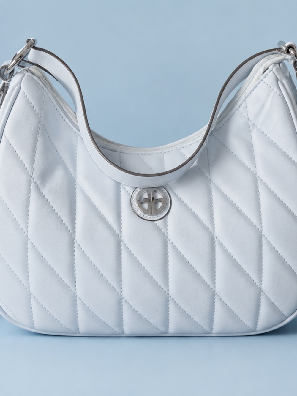 Giani Bernini Quilted Hobo Shoulder Bag, Zip Closure, Pockets, Light Blue